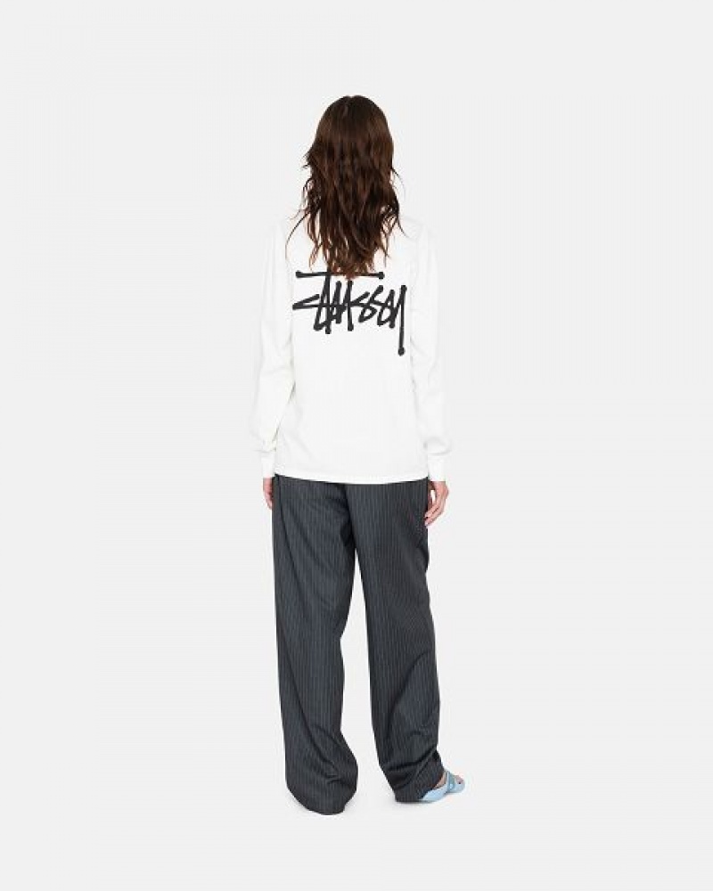 White Stussy Basic Ls Sweatshirts | 6849CIXBD