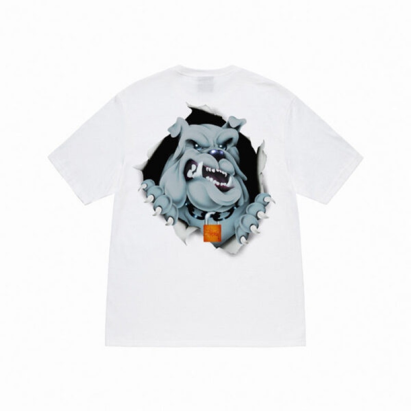 White Stussy Bulldog Ripper T Shirts | 0219FGDUQ