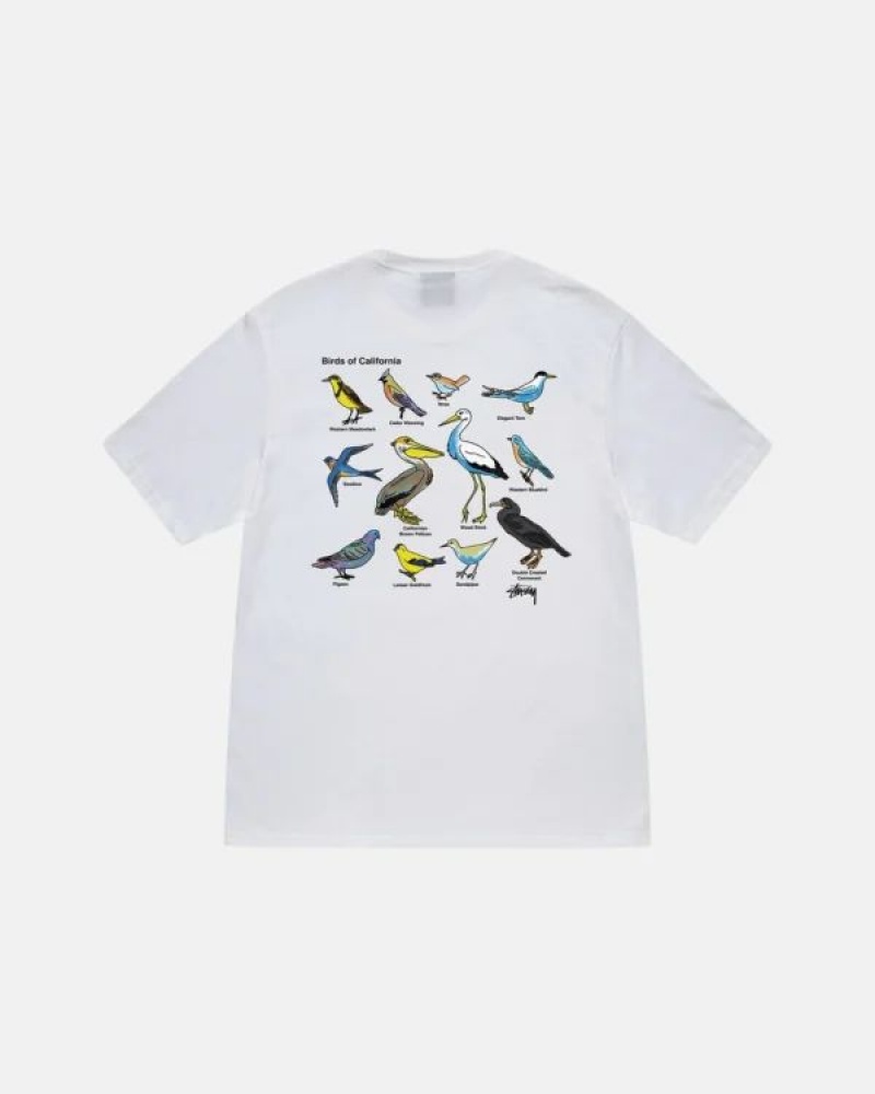 White Stussy California Birds T Shirts | 0594TJBZY