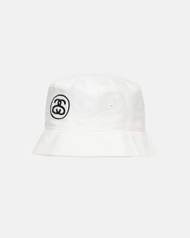 White Stussy Deep Bucket Ss Link Hats | 9207PMNRO