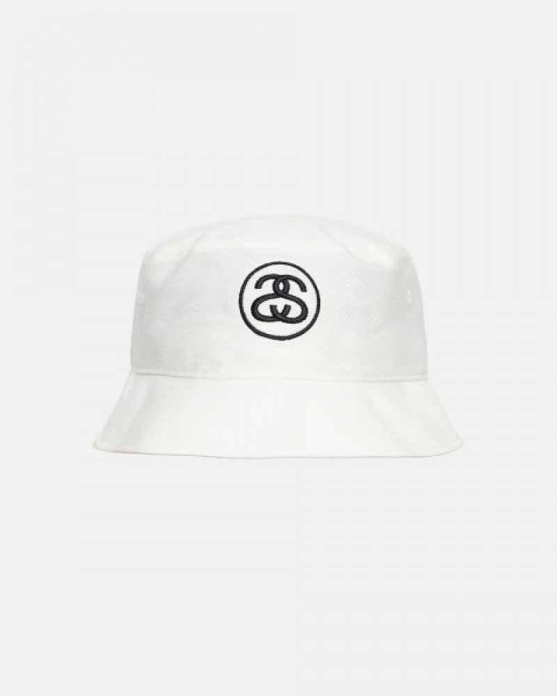 White Stussy Deep Bucket Ss Link Hats | 9207PMNRO