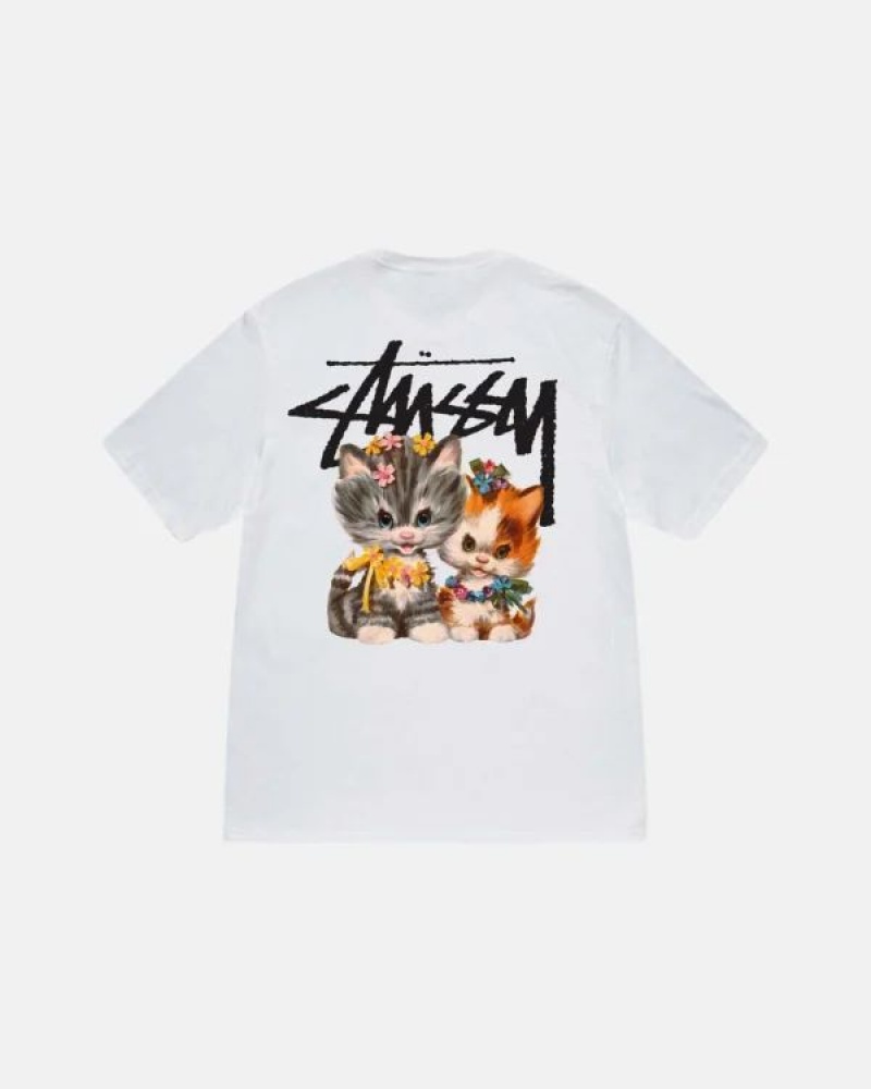 White Stussy Kittens T Shirts | 4631DSFEZ