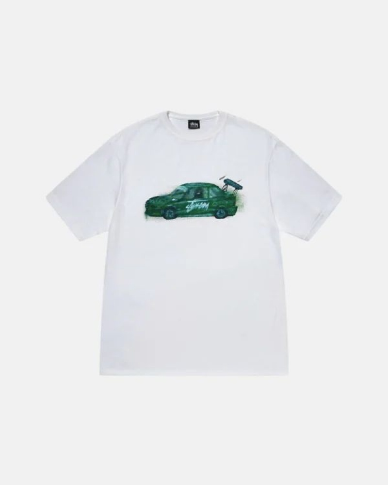 White Stussy Racecar T Shirts | 8450NHTIZ