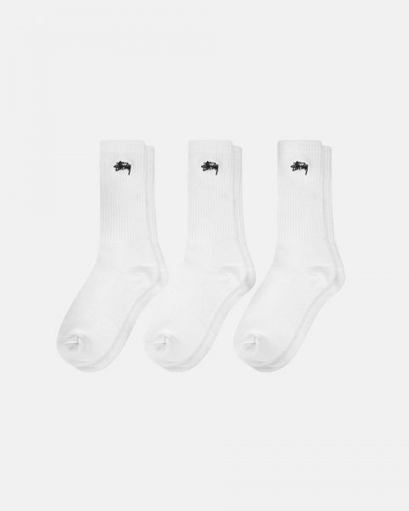 White Stussy Stock Crew Socks | 0536MKZUB