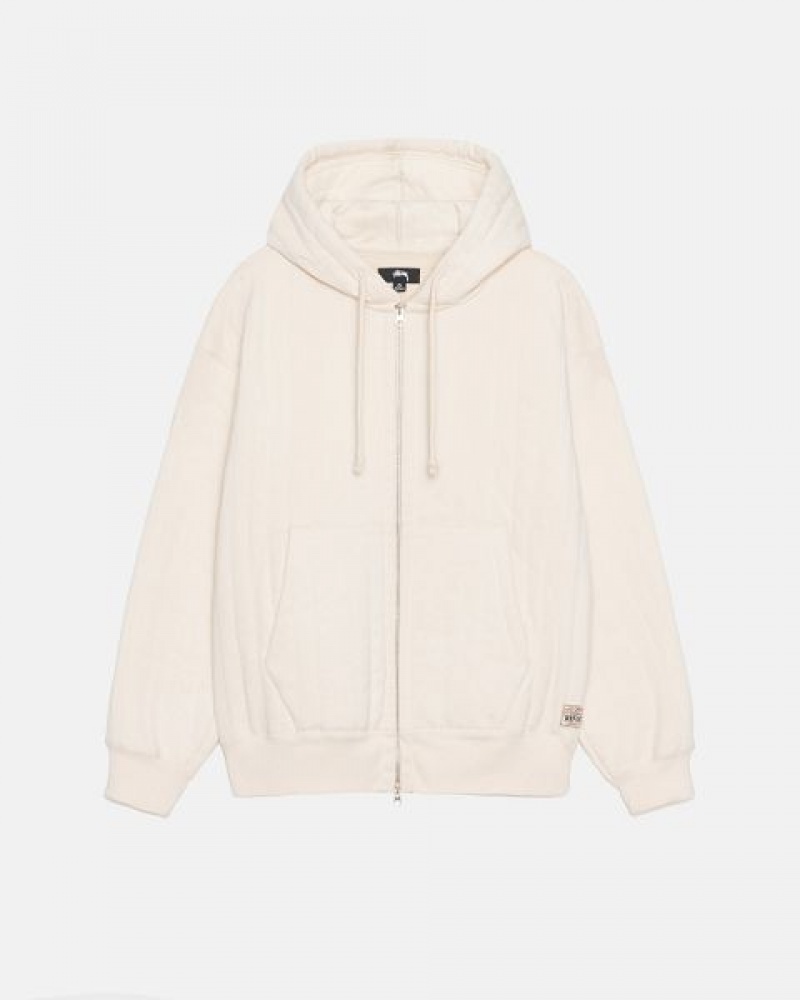 White Stussy Vertical Quilted Zip Hoodie | 7450YSTVL