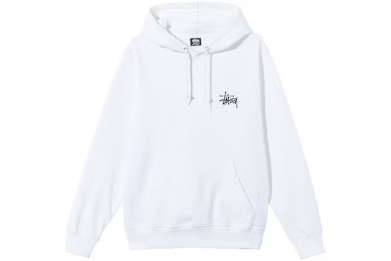 White / Black Stussy Basic Hoodie | 5086CDEOU