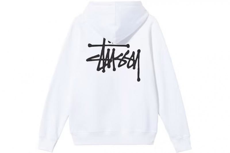 White / Black Stussy Basic Hoodie | 5086CDEOU