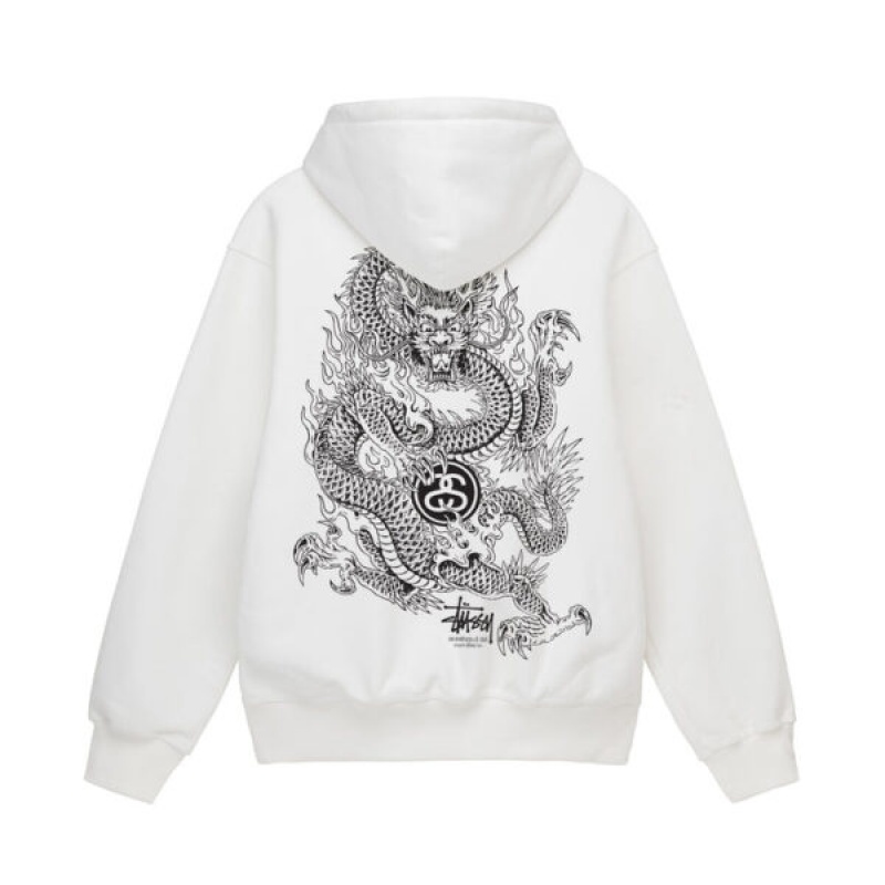 White / Black Stussy Dragon Hoodie | 2980FRVMK