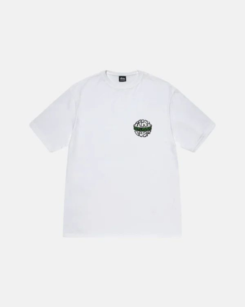 White / Black / Green Stussy Fresh Gear T Shirts | 5072CJPYI