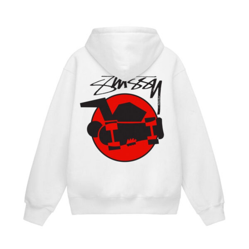 White / Black / Red Stussy Skateman Hoodie | 0523KVWHF