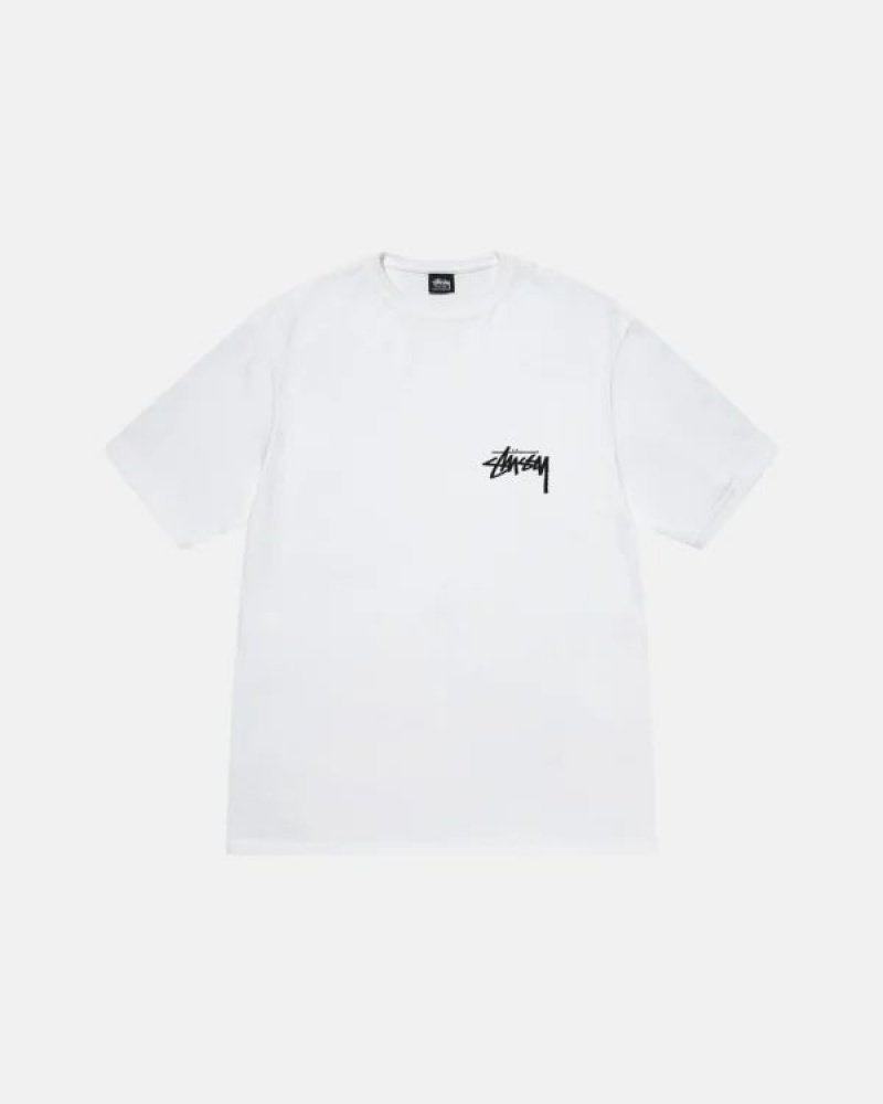 White / Gold / Black Stussy Burning Stock T Shirts | 0382MITAG