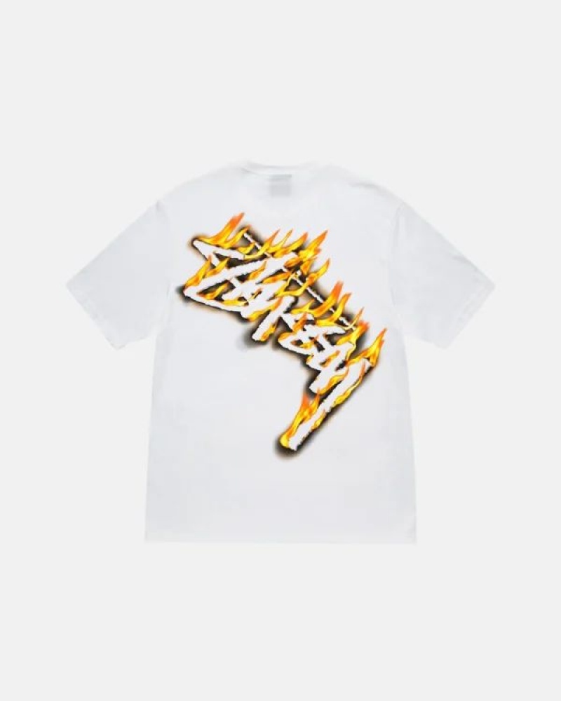 White / Gold / Black Stussy Burning Stock T Shirts | 0382MITAG