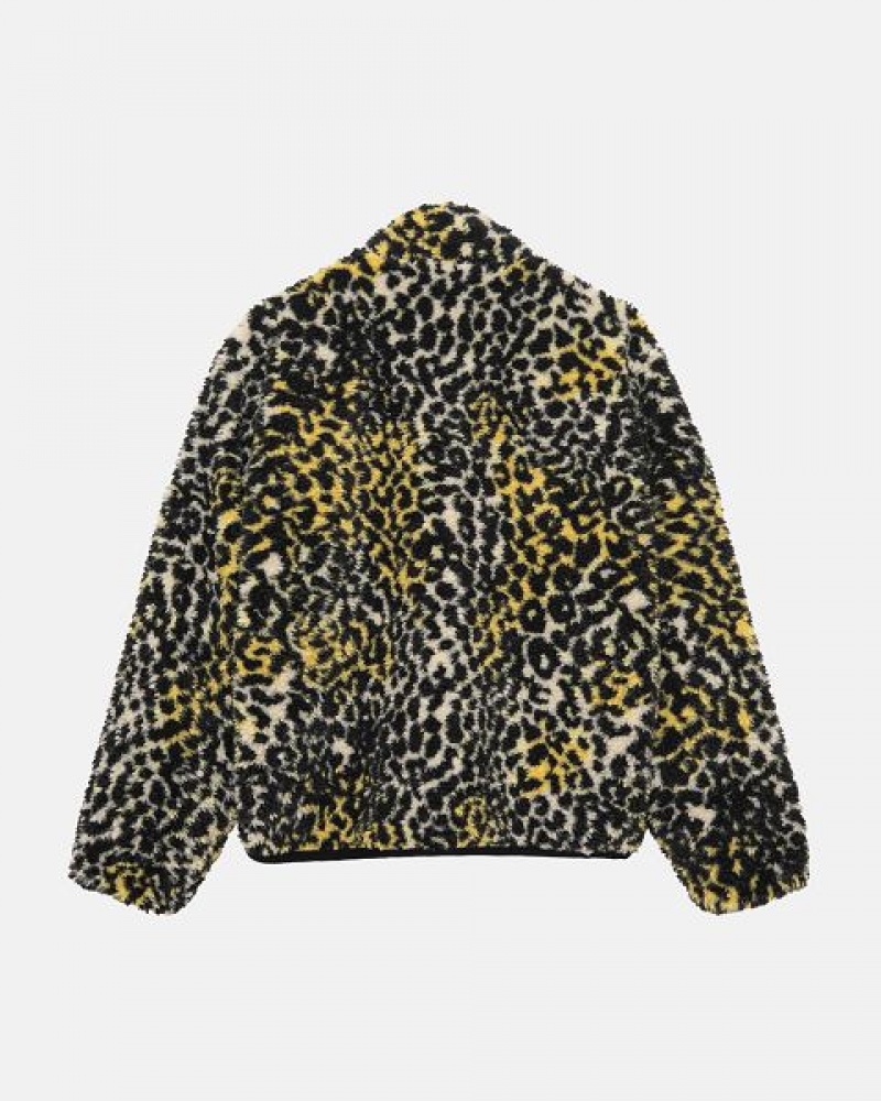 Yellow Leopard Stussy Sherpa Reversible Jackets | 3719MBRLJ