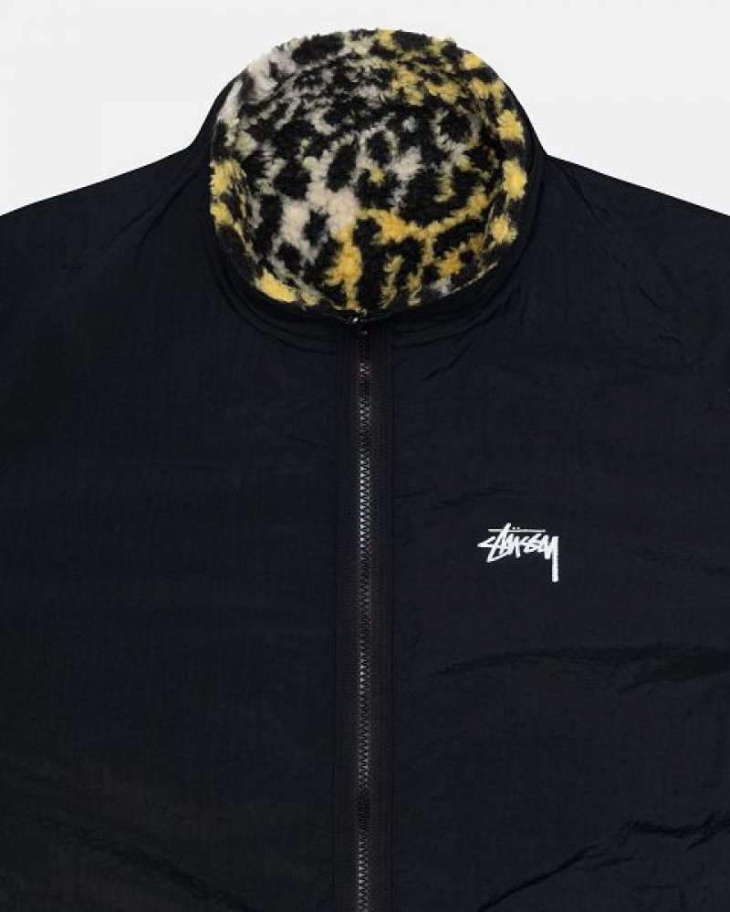 Yellow Leopard Stussy Sherpa Reversible Jackets | 3719MBRLJ