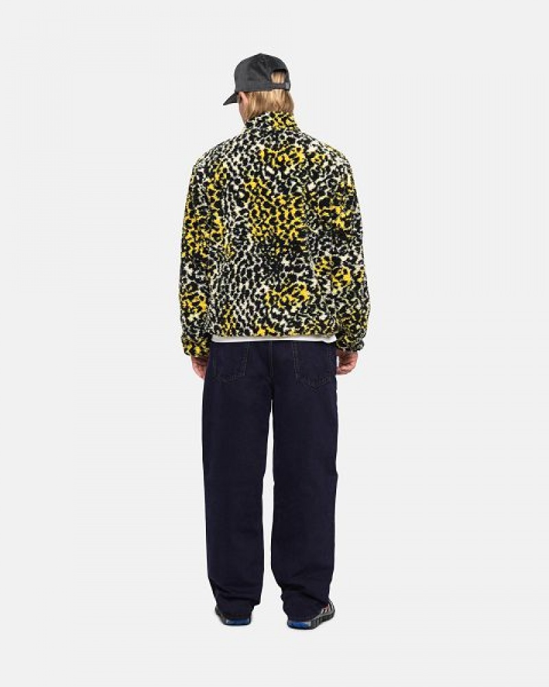 Yellow Leopard Stussy Sherpa Reversible Jackets | 3719MBRLJ